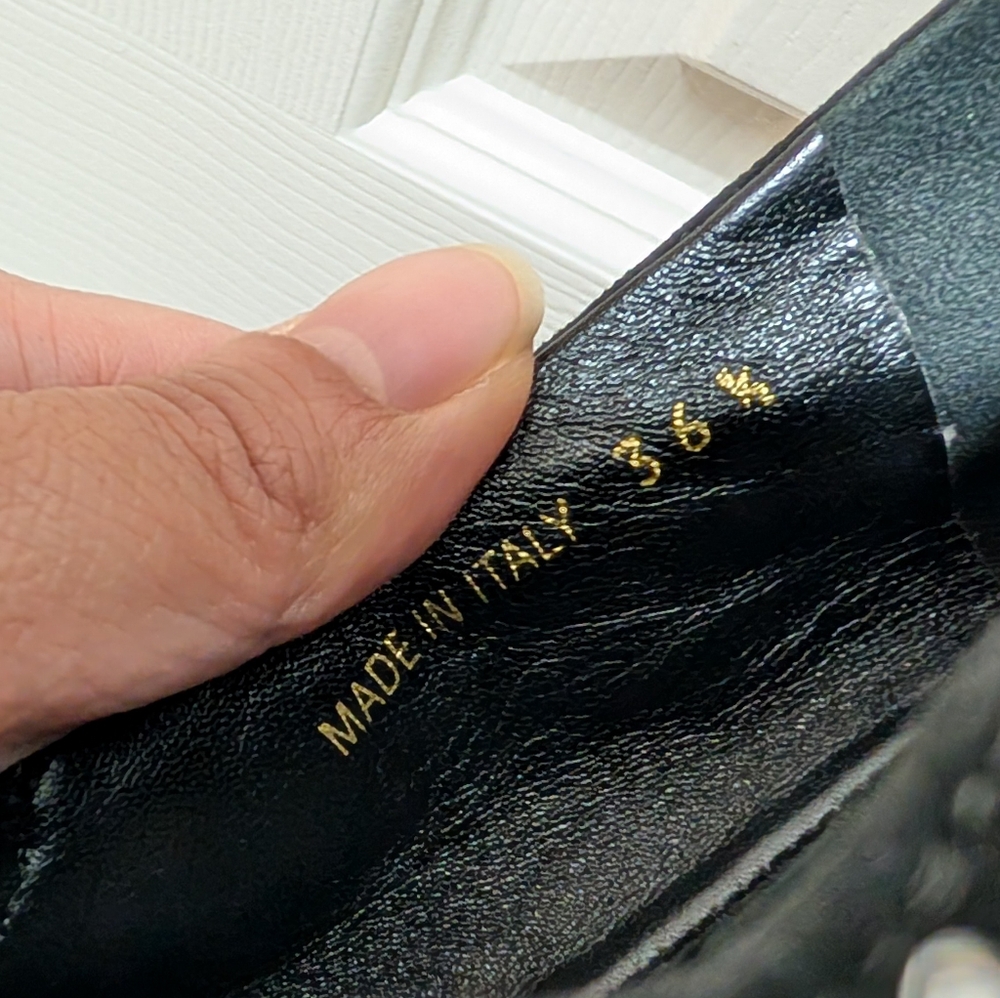Prada Black Suede Ballerina Flats Dual Mary Jane Crystals Size 36.5 Logo NWOB - Picture 8 of 8
